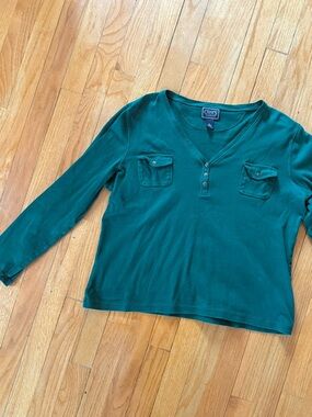 Chaps 90’s Vintage Deep Green Long Sleeve V-Neck Henley Top